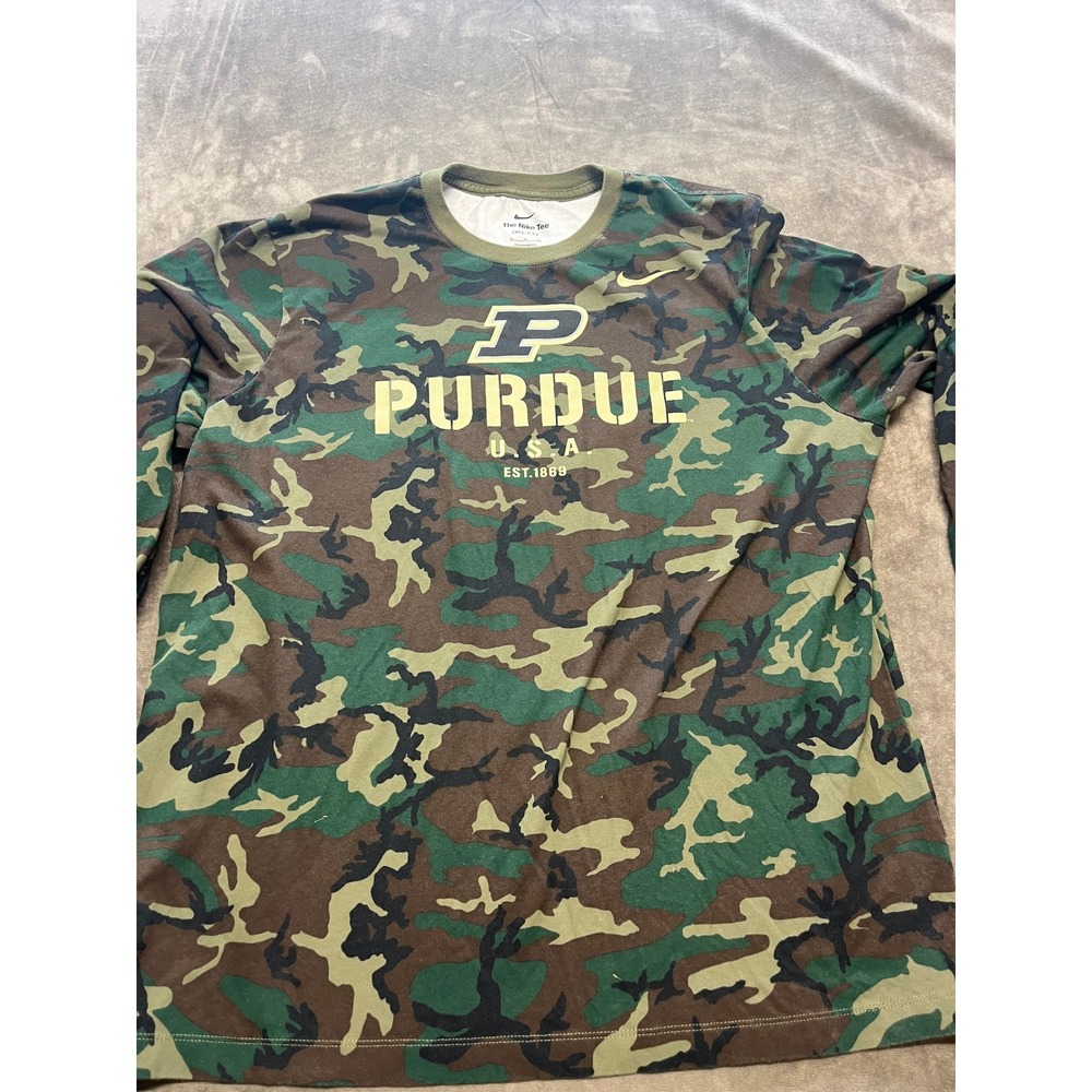 Nike Purdue USA Camouflage Camo Long Sleeve T-Shirt Mens‎ XL Boilermakers